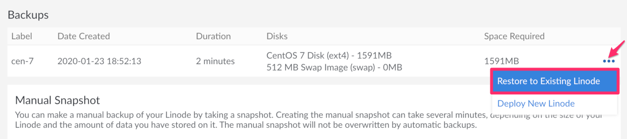 Restore Backup to Existing Linode