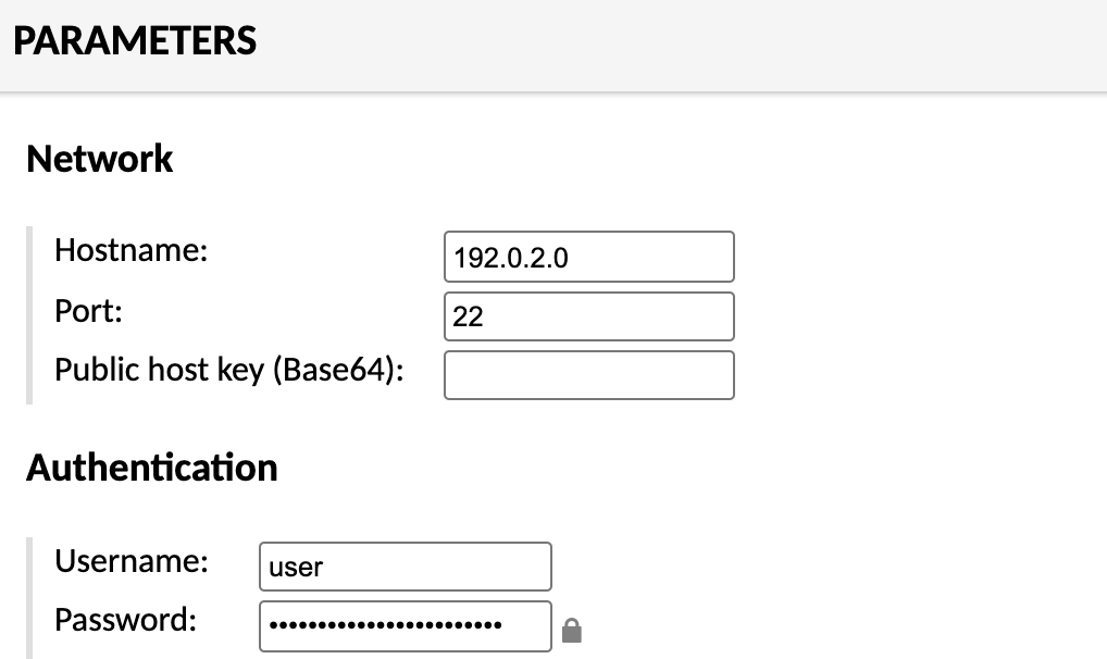 The Parameters section of the New Connection screen in Guacamole